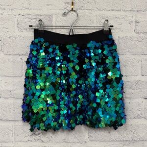 Judith March Black and Green Sequin Mini Skirt Womens Size Small
